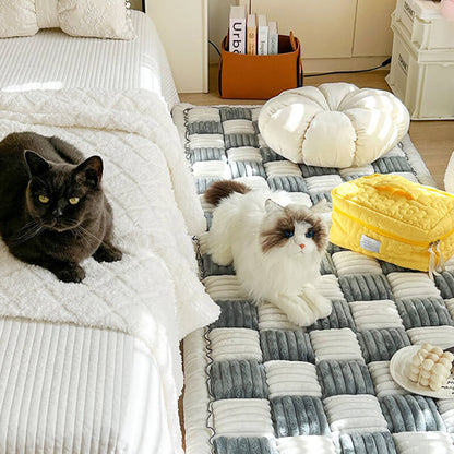 Cream-coloured Large Plaid Square Pet Carpet Bed Sofa Cover